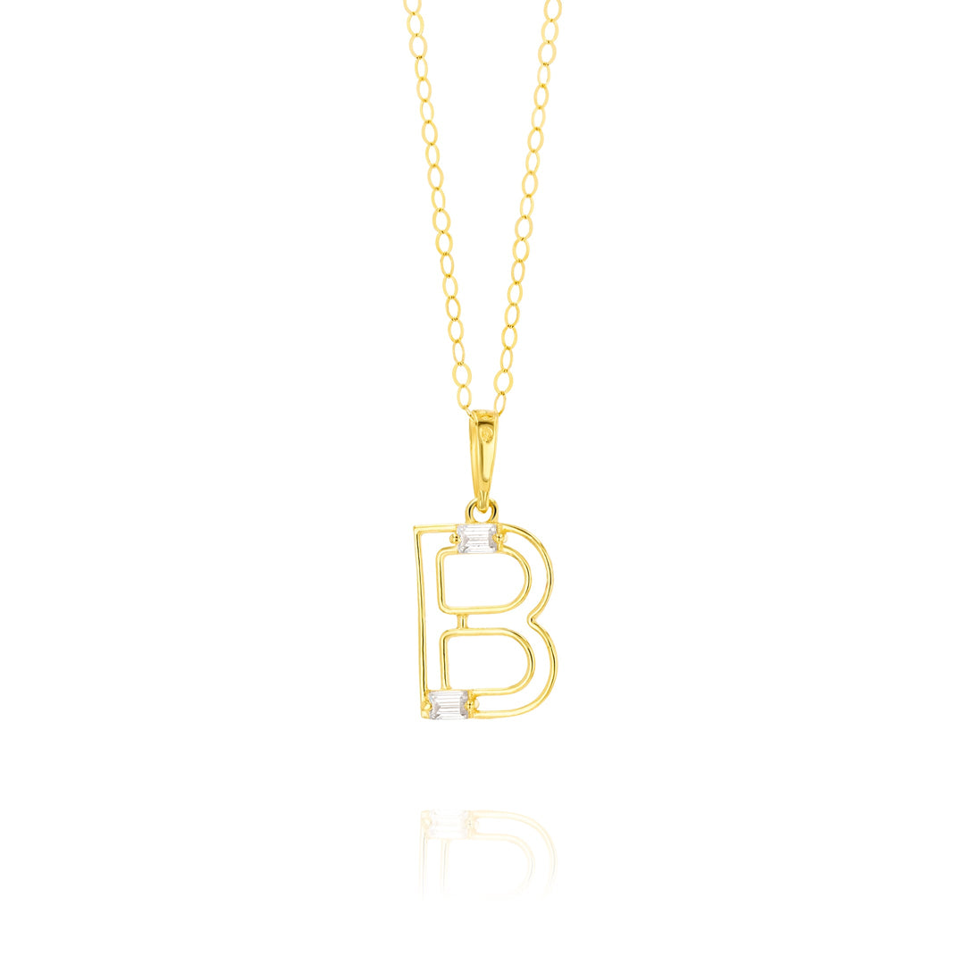 18K Real Gold Fine Letter B Necklace