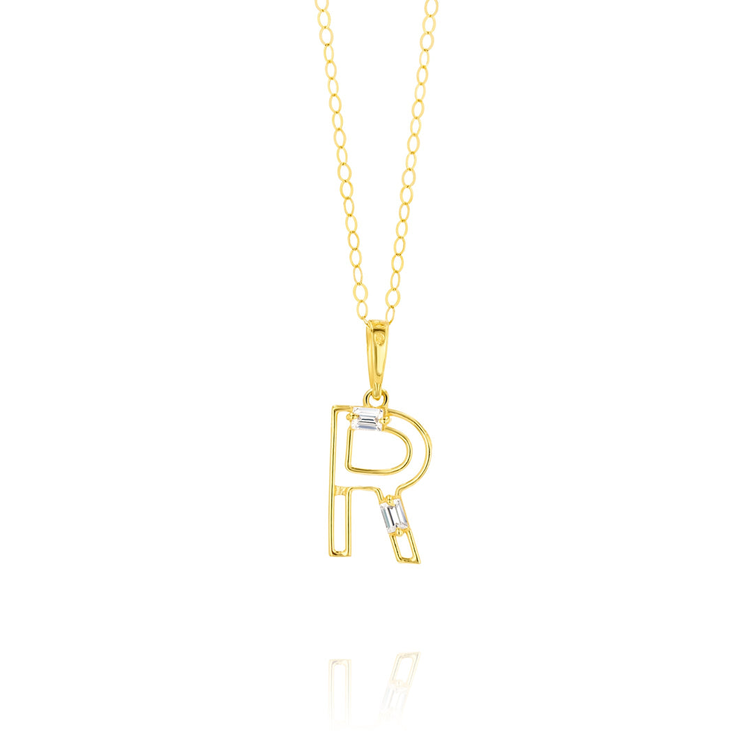 18K Real Gold Fine Letter R Necklace