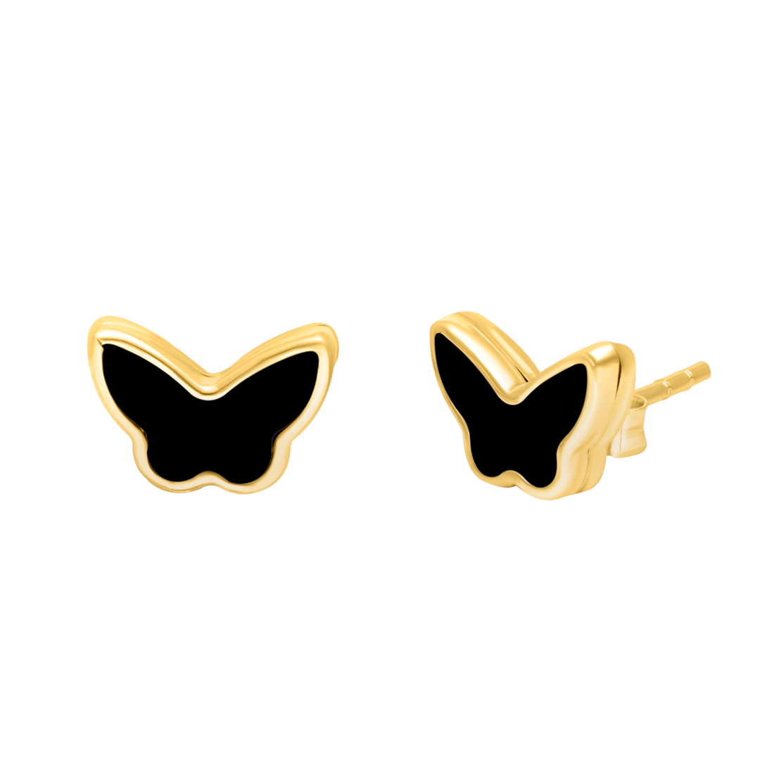 18K Real Gold Black Butterfly Earring Set
