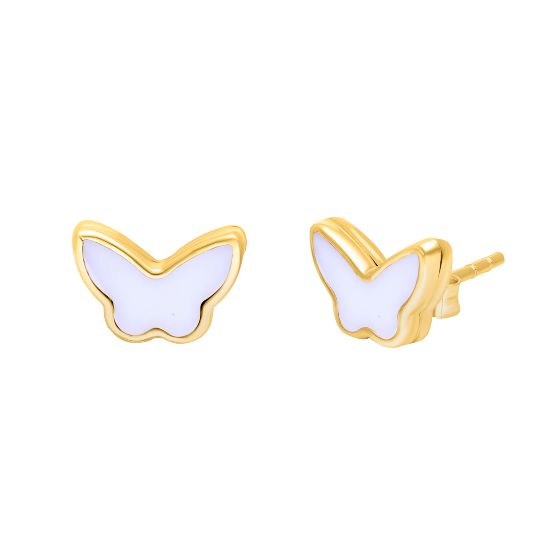 18K Real  Gold White Butterfly Earring Set
