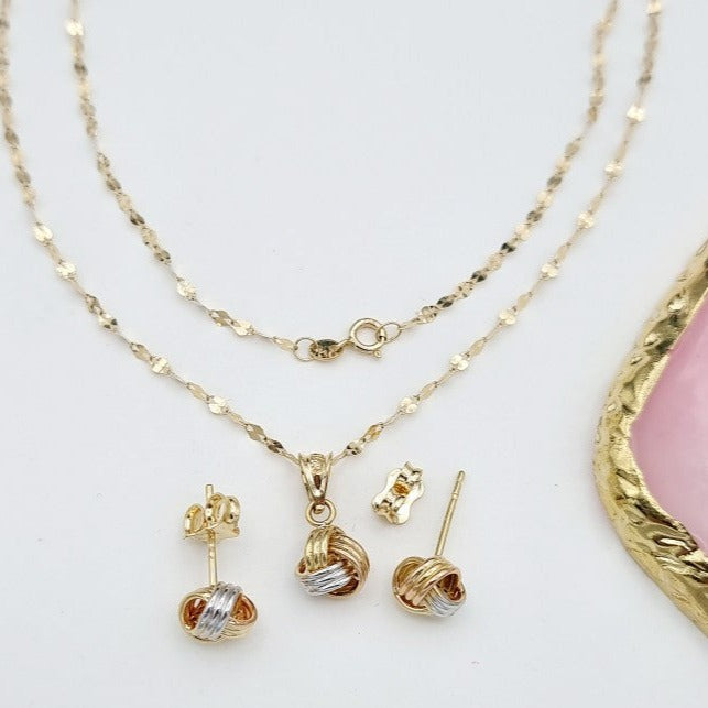 18K Real Gold 3 Color Knot Jewelry Set