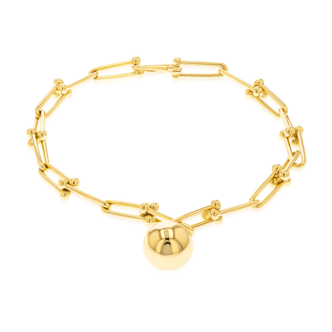 18K Real Gold U-Link Ball Bracelet