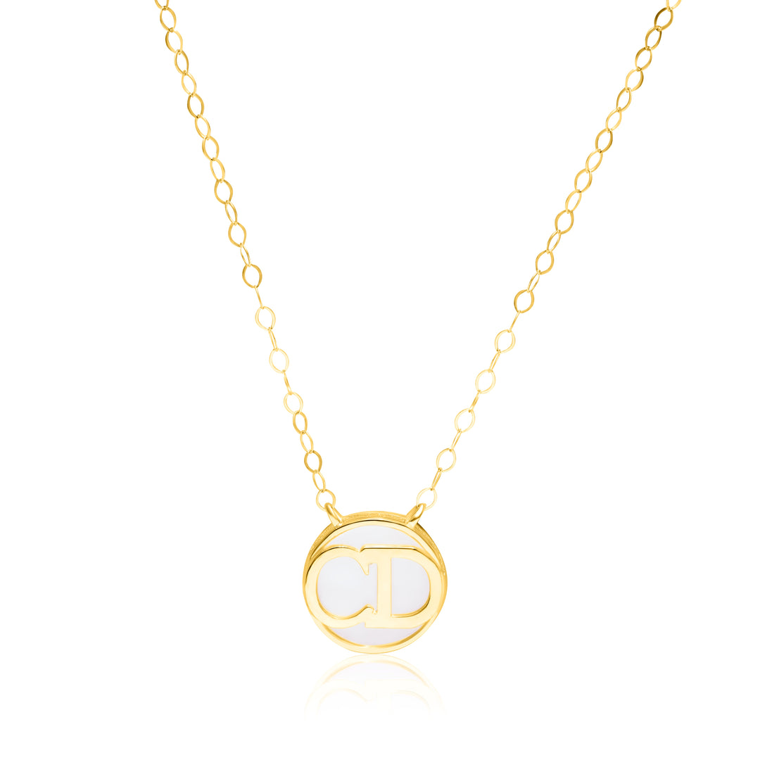 18K Real Gold Round C.D White Necklace