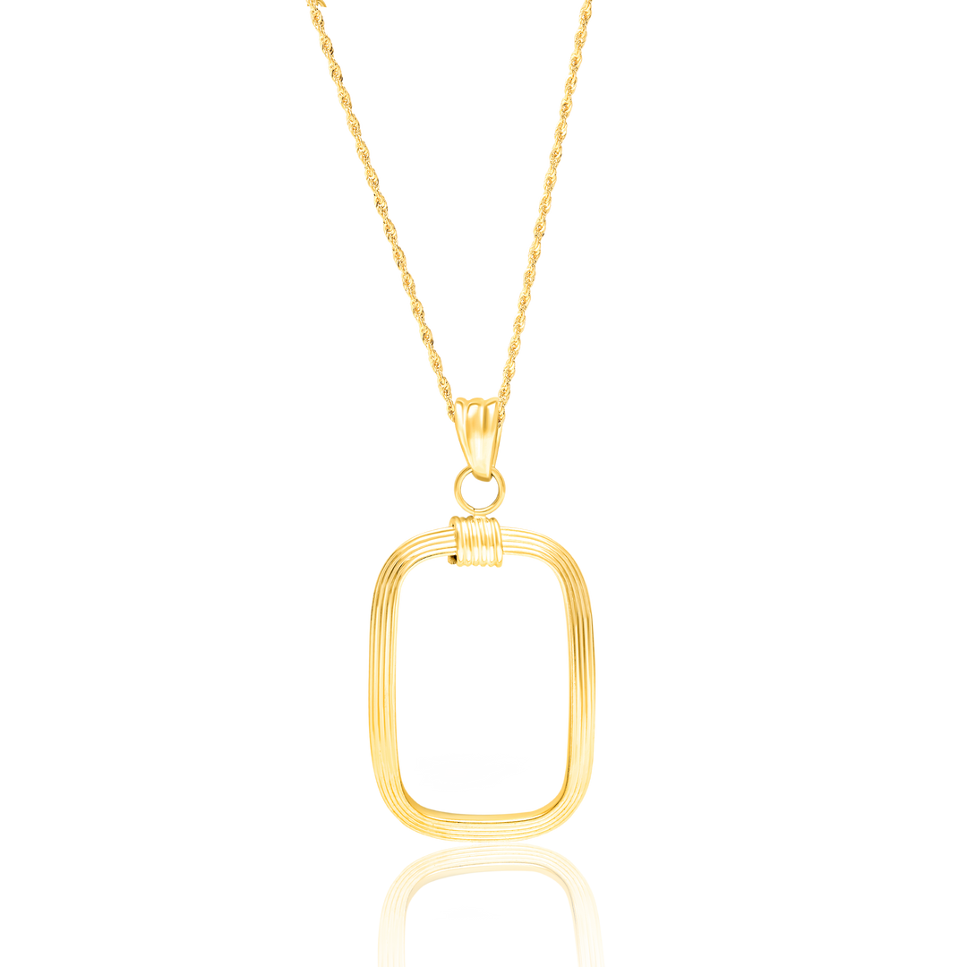 18K Real Gold Long Square Necklace