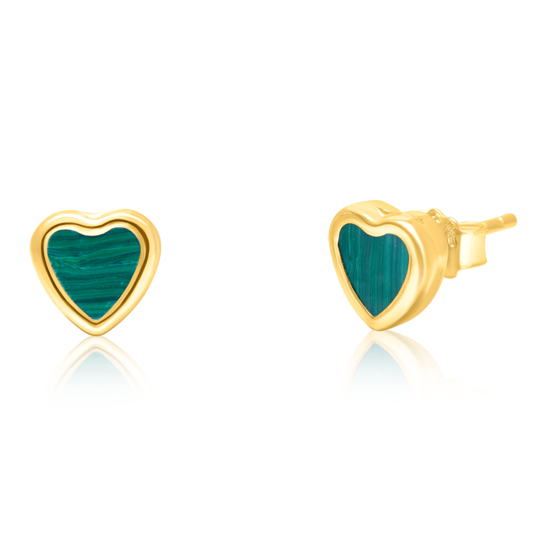 18K Real Gold Green Heart Earring Set