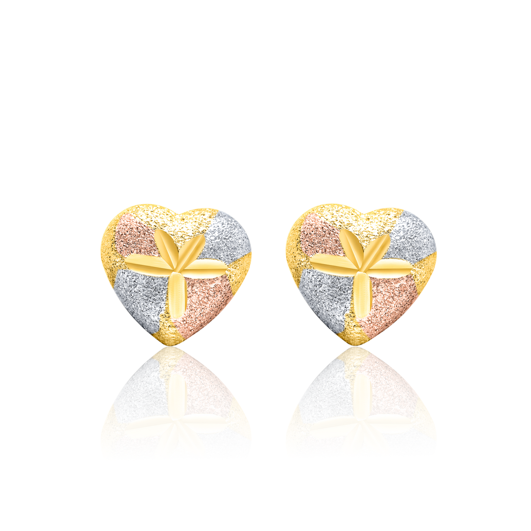 18K Real Gold 3 Color Heart Earring Set