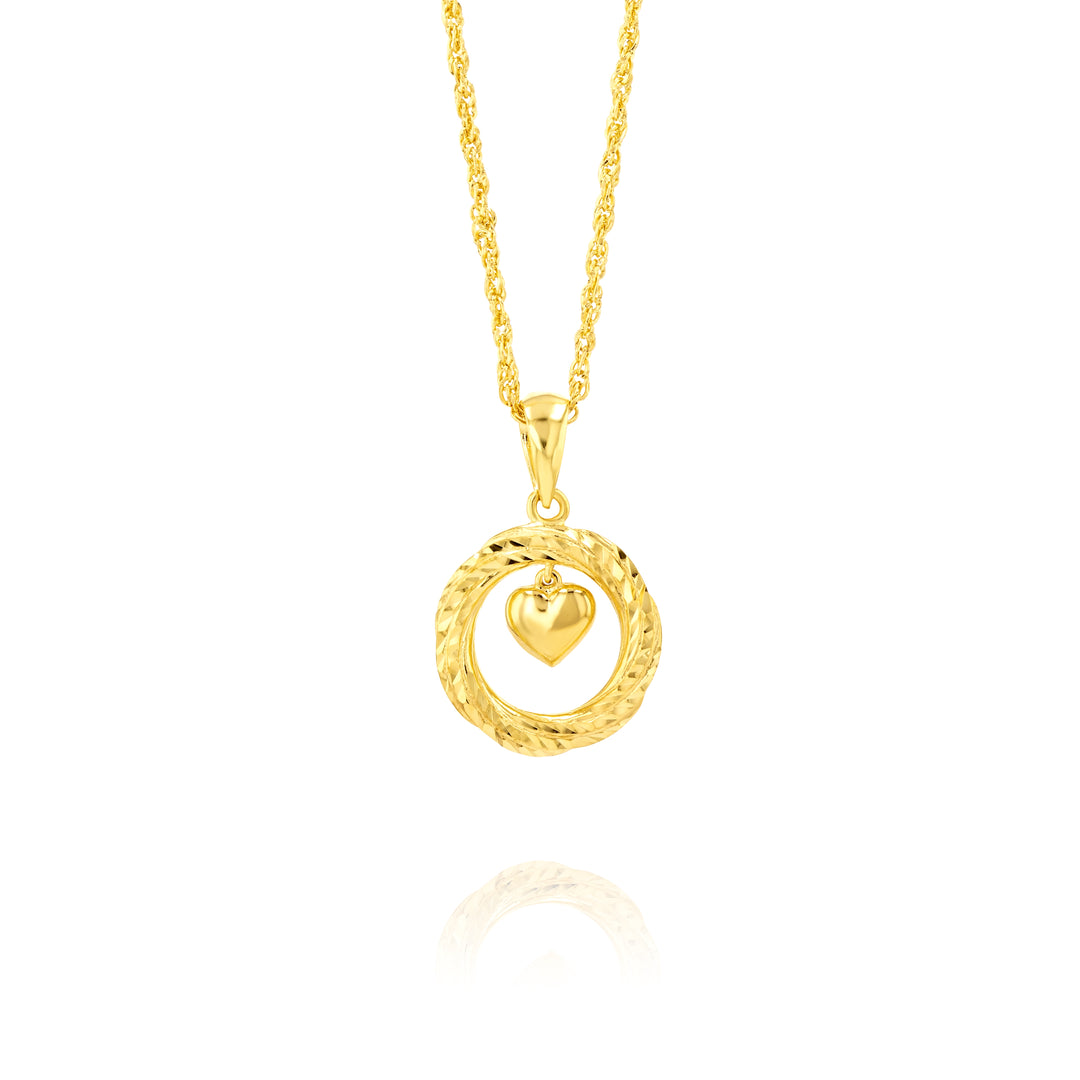 18K Real Gold Circle Heart Necklace