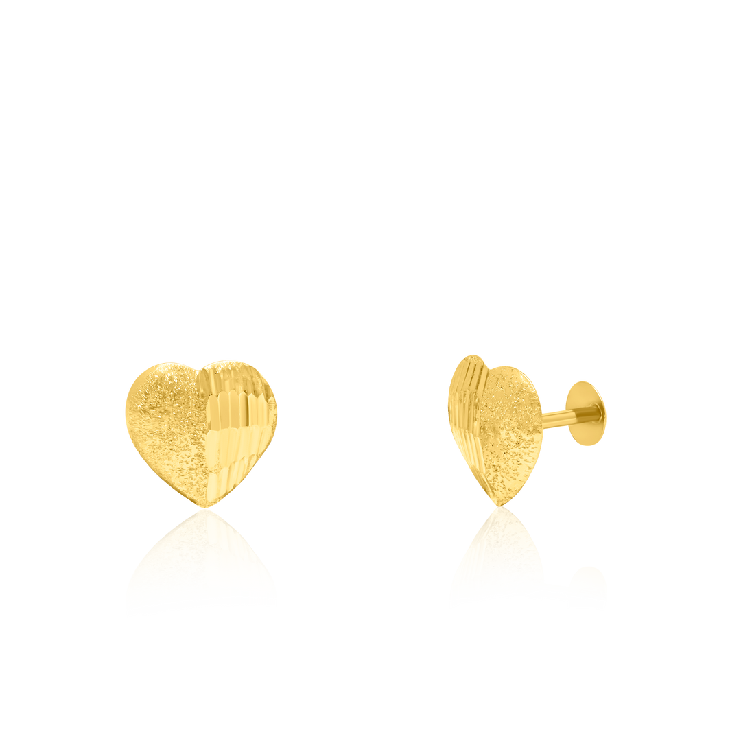 18K Real Gold Heart Screw Earring Set