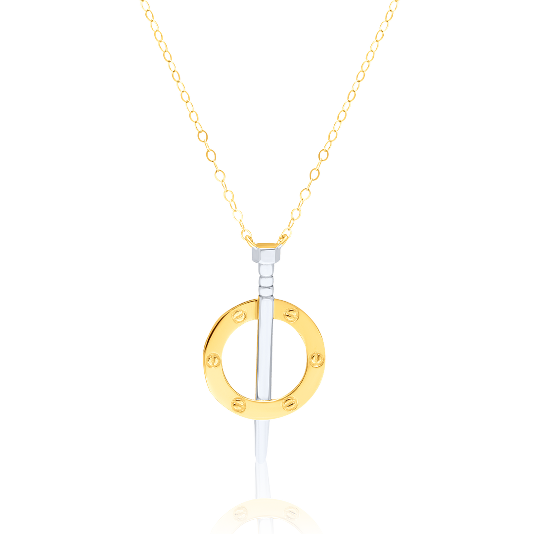 18K Real Gold 2 Color Round Nail Stone Necklace