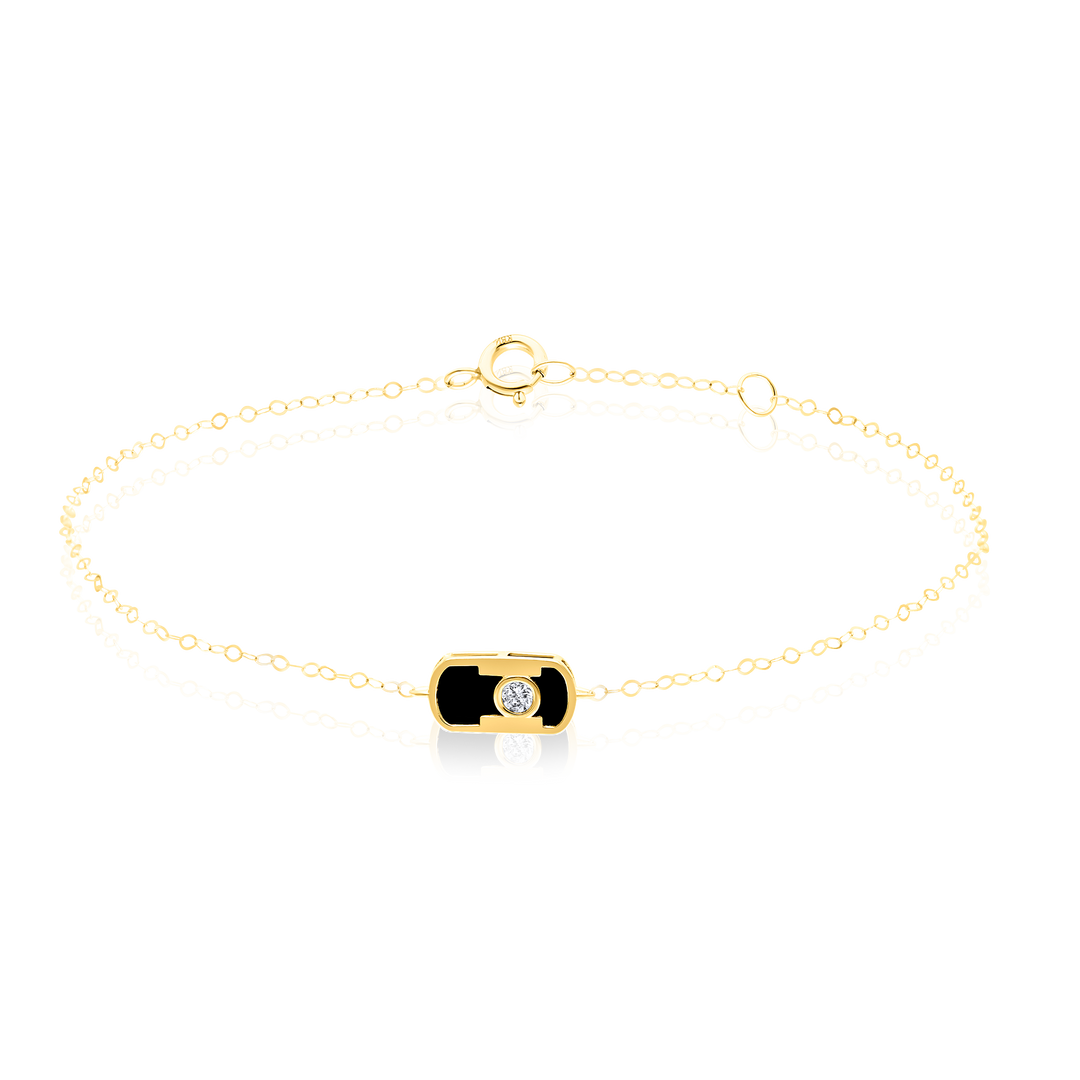 18K Real Gold Black Stone Bracelet