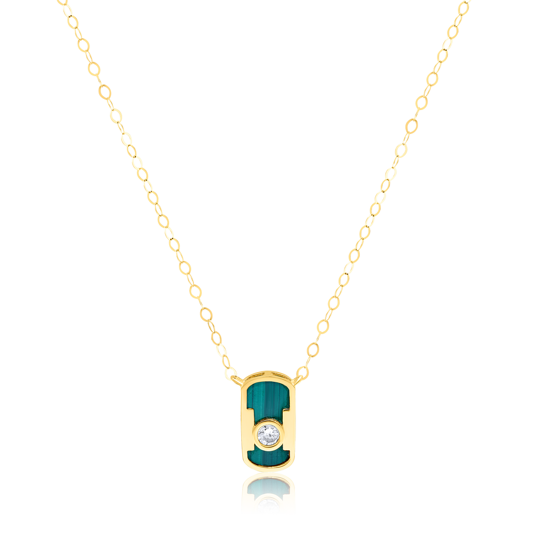 18K Real Gold Green Stone Necklace