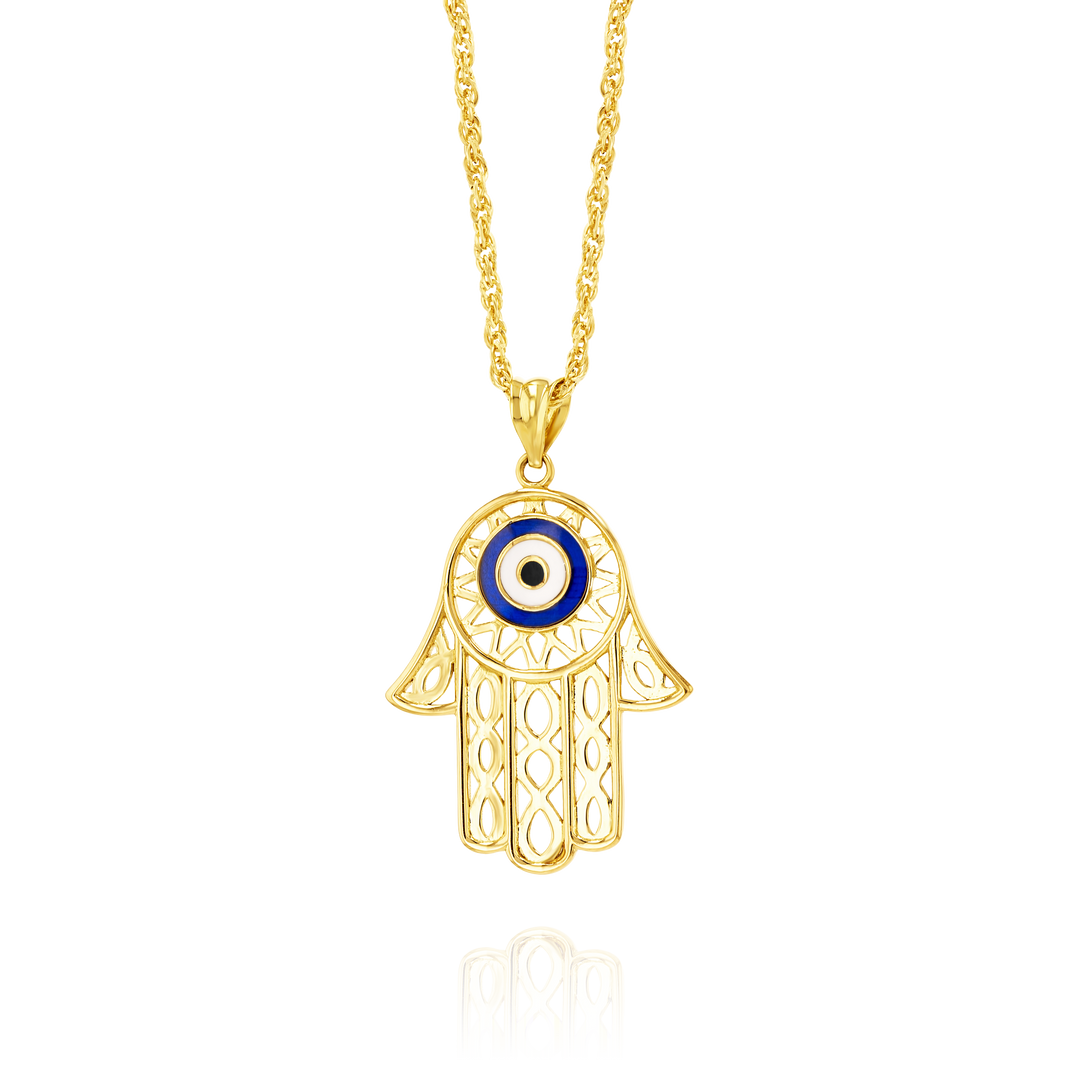 18K Real Gold Hamsa Palm Necklace