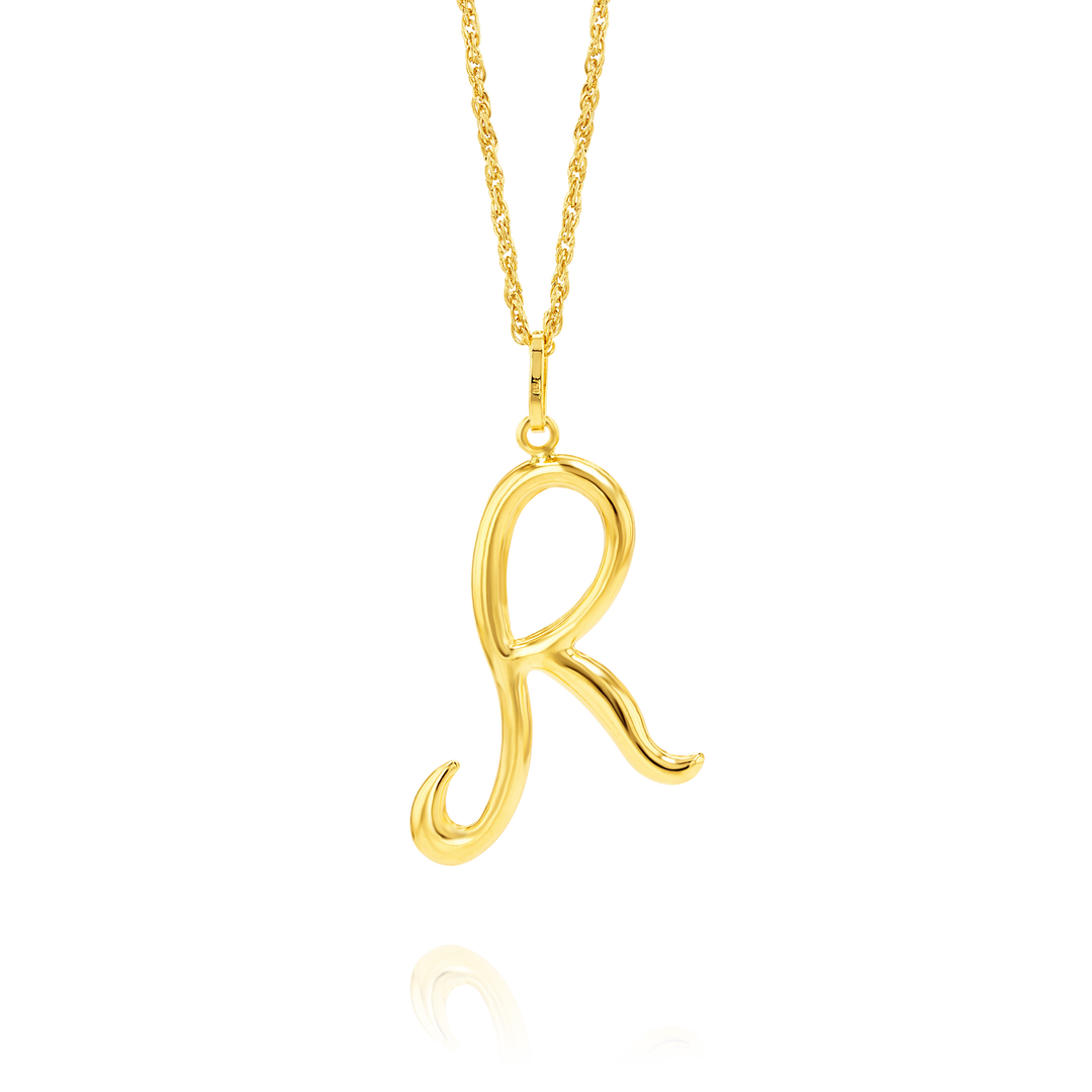 18K Real Gold Letter R Necklace