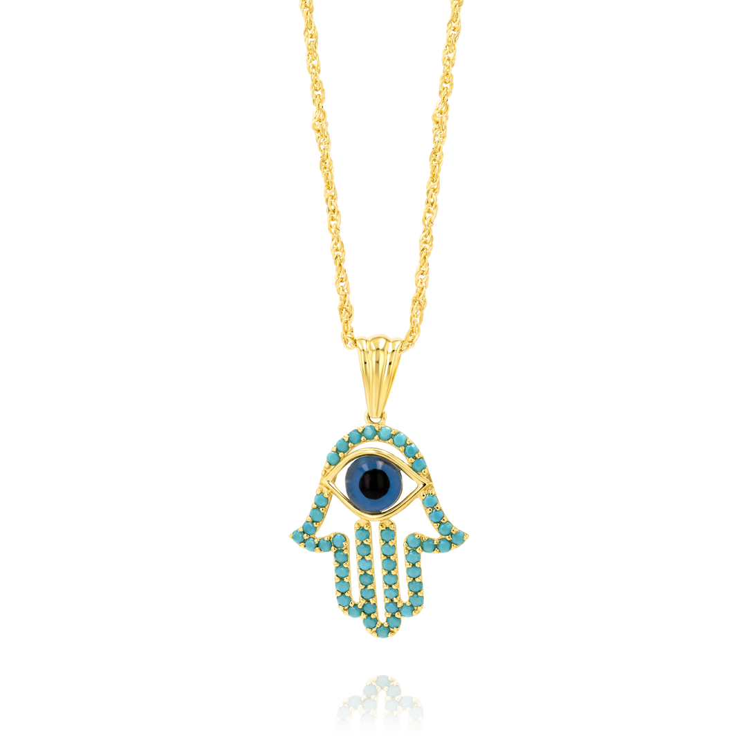 18K Real Gold Hamsa Palm Eye Necklace