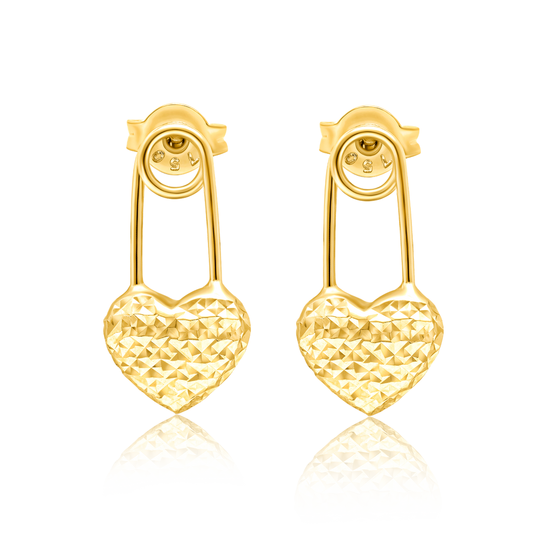 18K Real Gold Heart Pin Earring Set