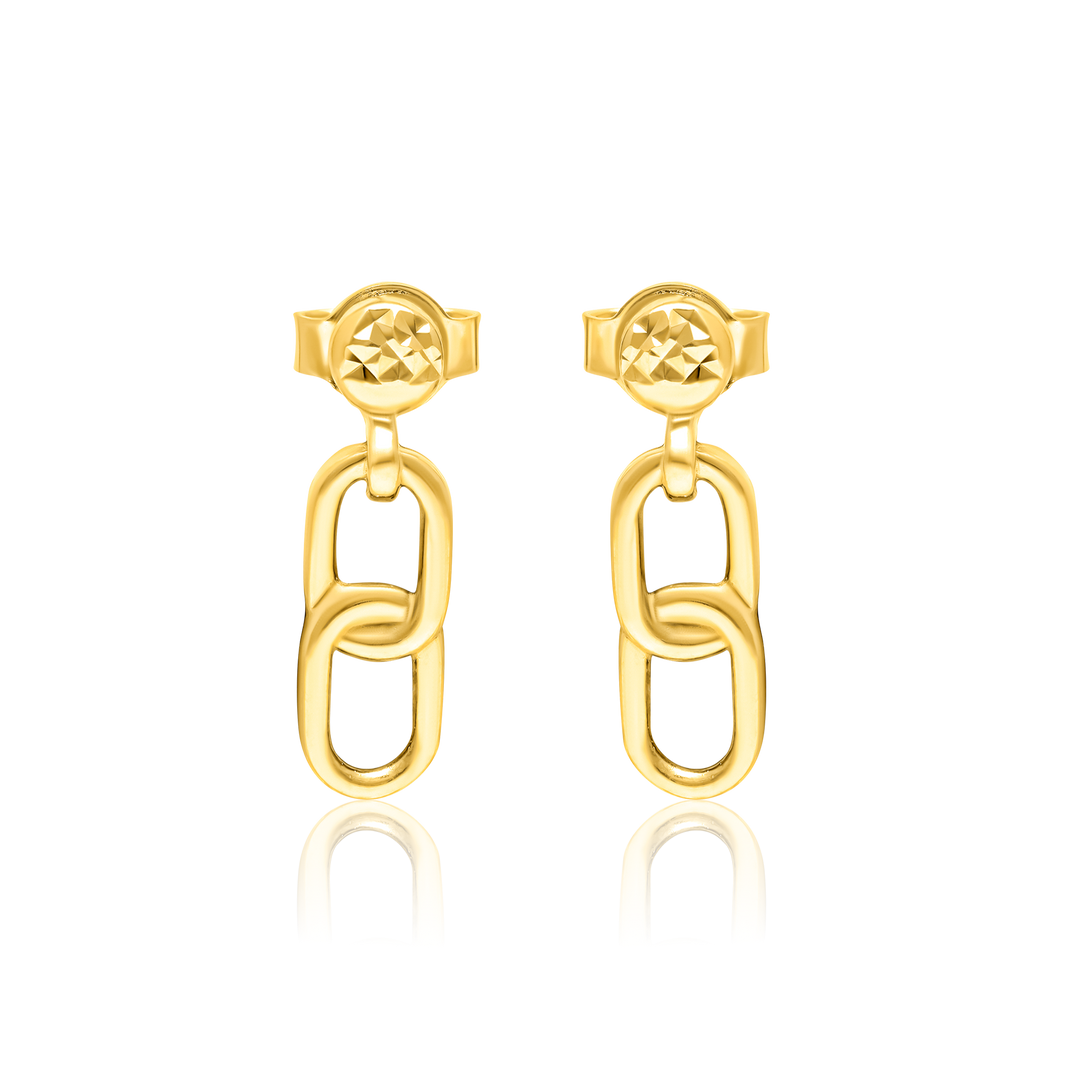 18K Real Gold Hanging Linked Stud Earring Set