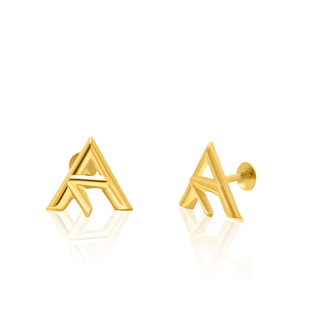18K Real Gold A Screw Earring Set