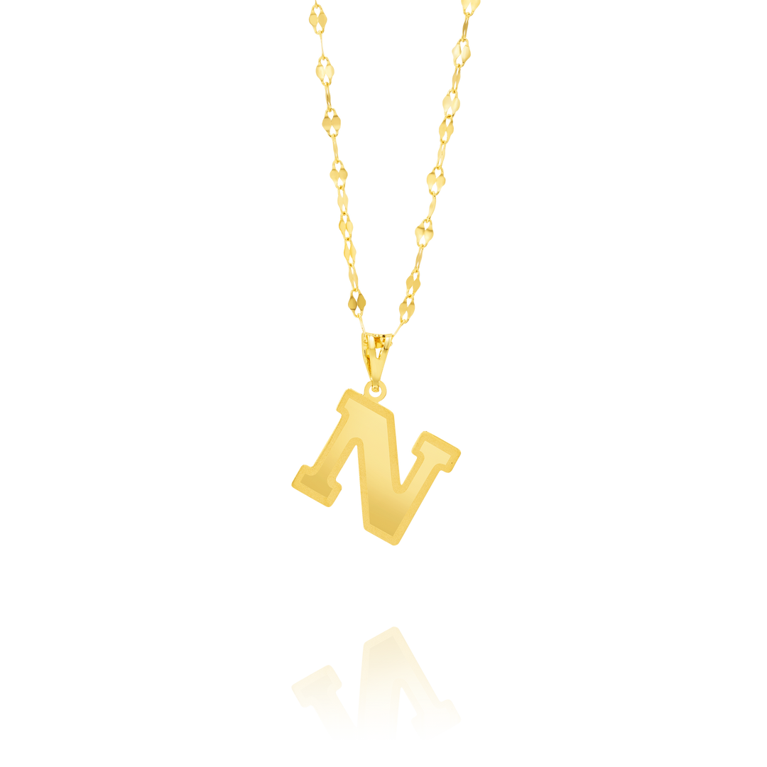 18K Real Gold Letter N Necklace