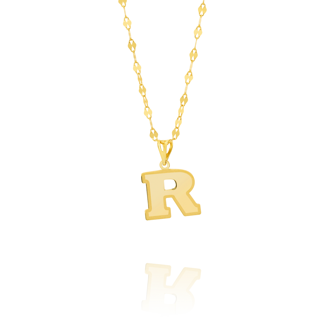 18K Real Gold Letter R Necklace