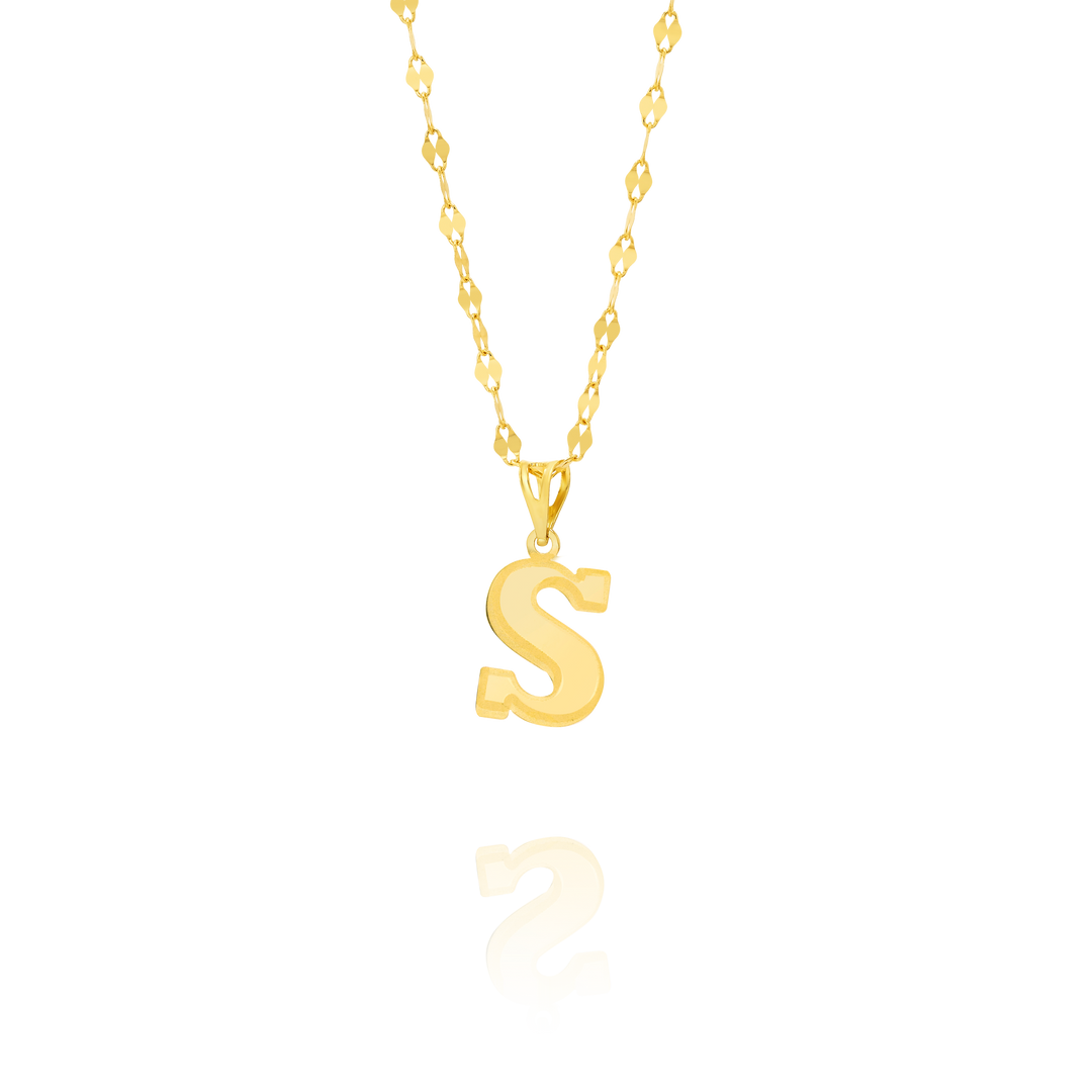 18K Real Gold Letter S Necklace