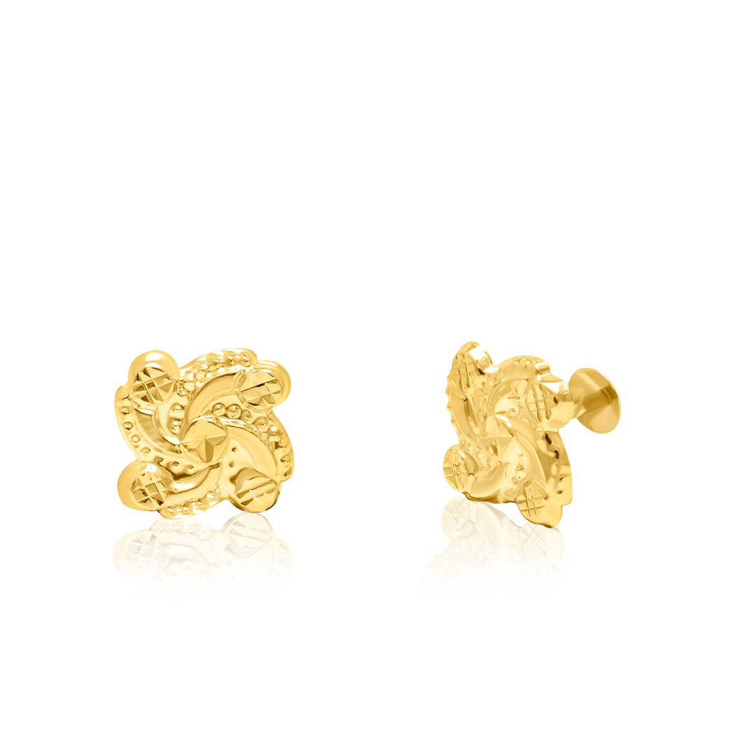 18K Real Gold Flower Screw Earring Set