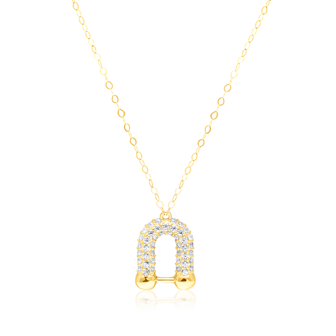 18K Real Gold U-Linked Stone Necklace