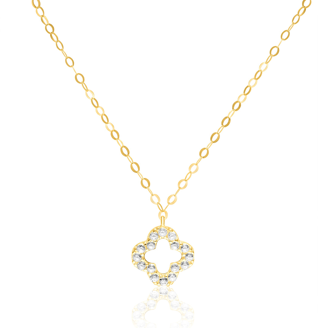 18K Real Gold Stone Flower Necklace