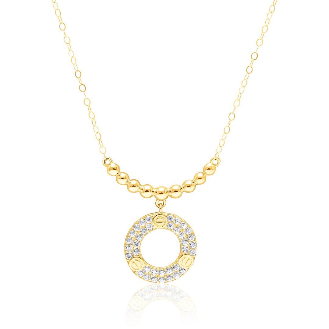 18K Real Gold Seed Round Stone Necklace