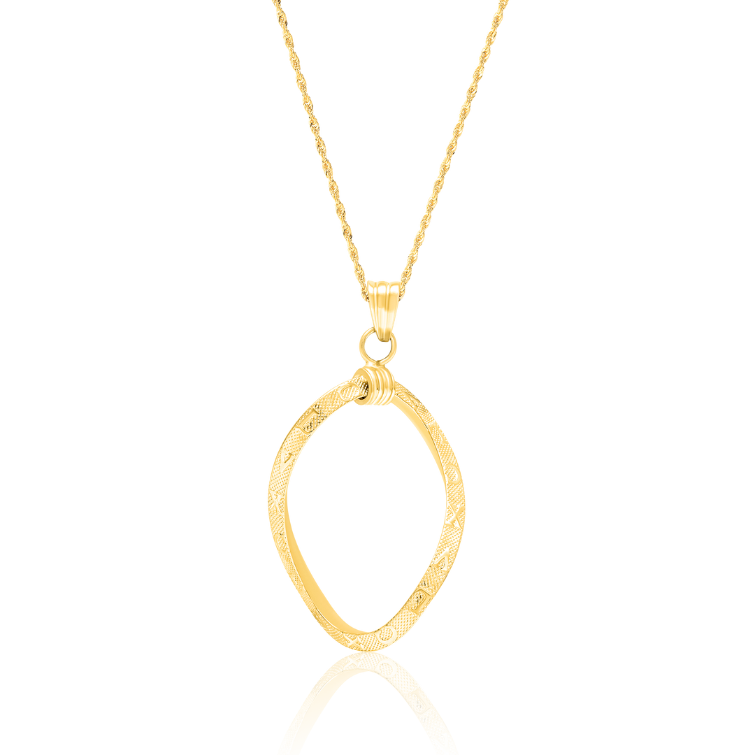 18K Real Gold Twisted Oval Necklace