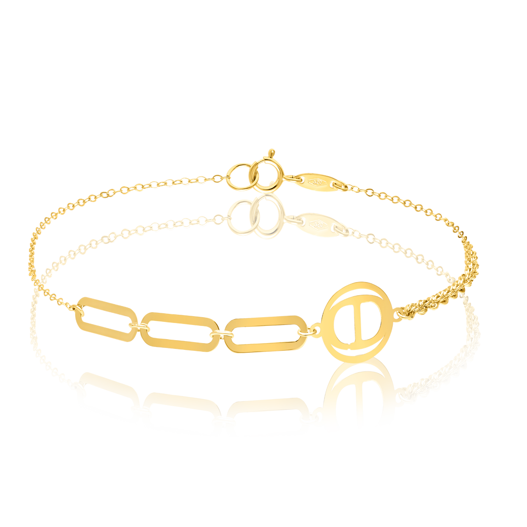 18K Real Gold C.D Linked Rope Bracelet