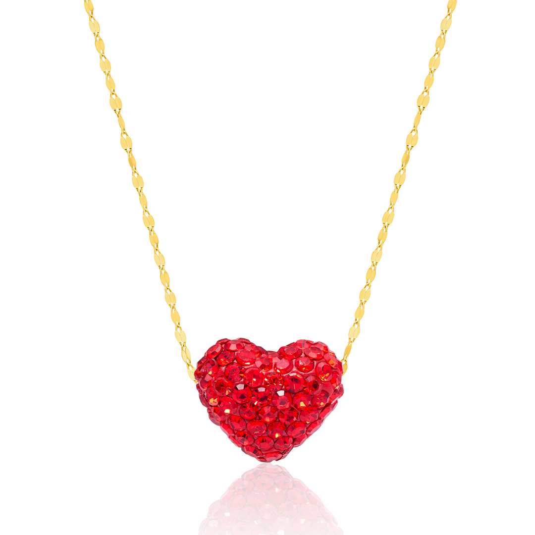 18K Real Gold Swarski Red Heart Necklace