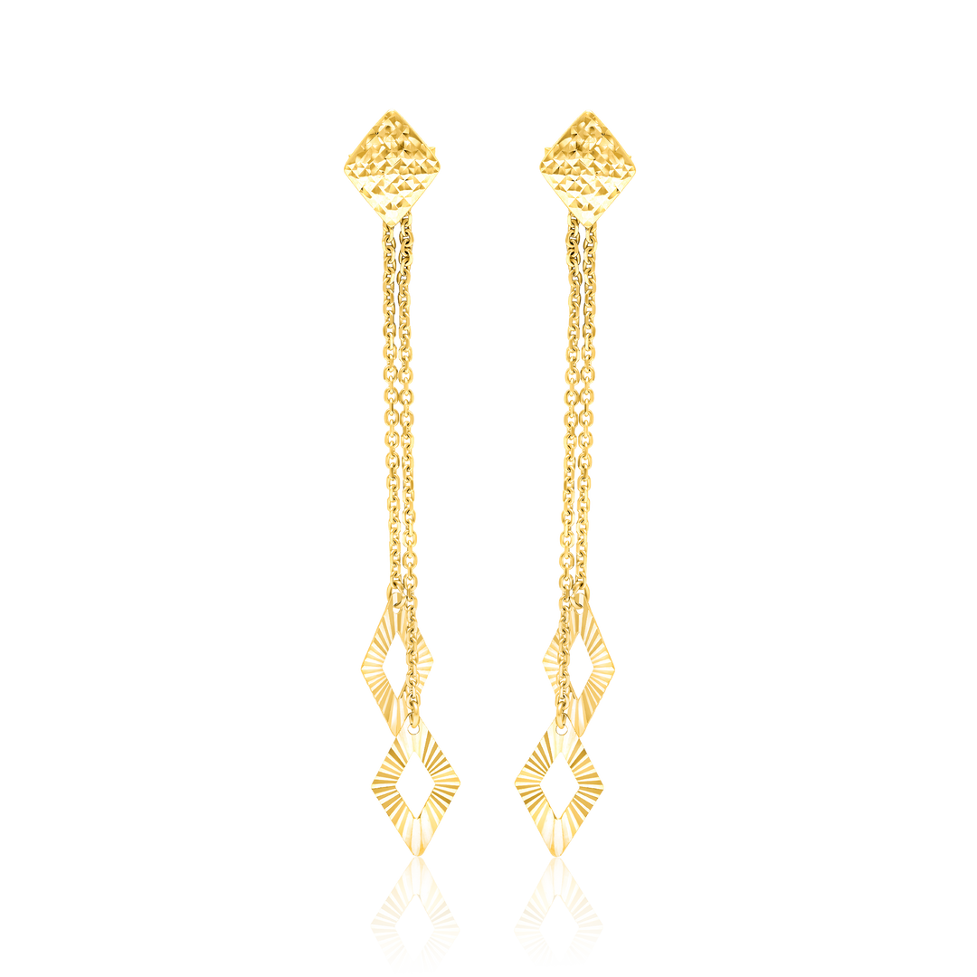 18K Real Gold Hanging Diamond Earring Set