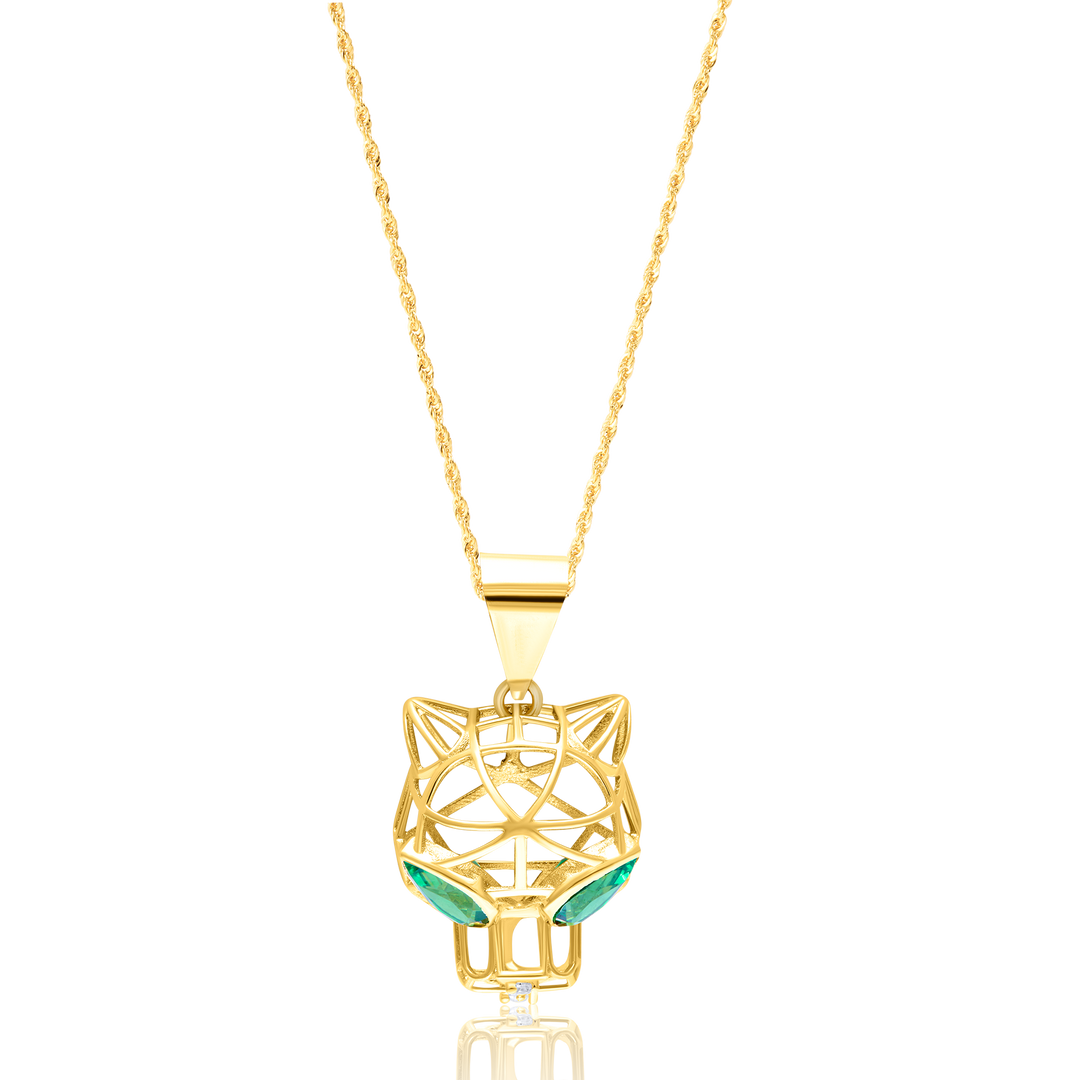 18K Real Gold Green Panther Necklace