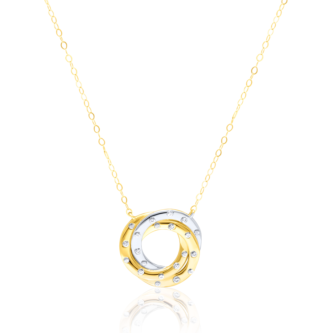 18K Real Gold 2 Color Round Stone Necklace