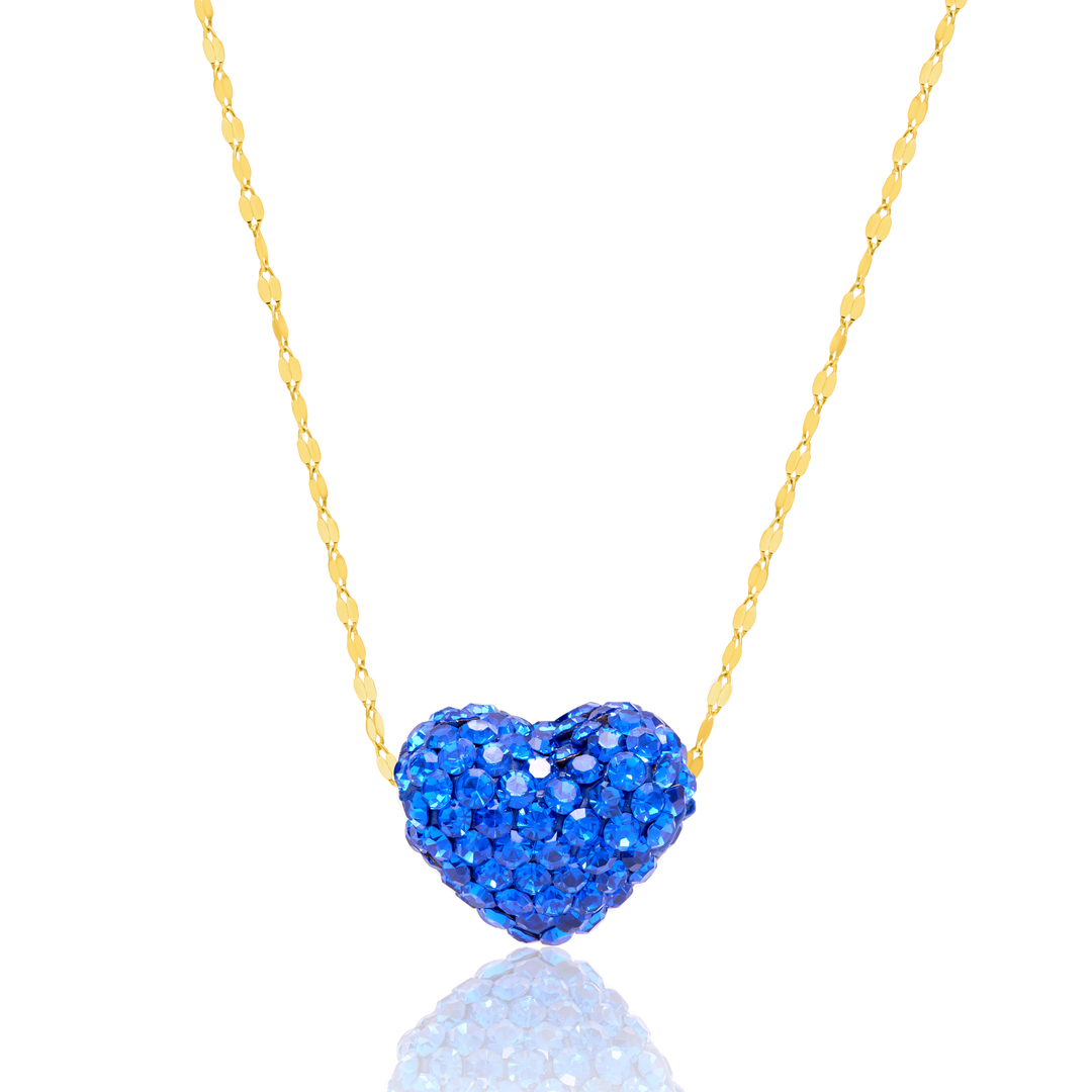 18K Real Gold Swarski Royal Blue Heart Necklace