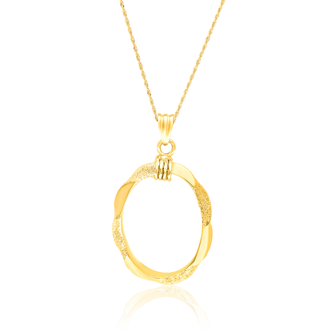 18K Real Gold Twisted Oval Necklace