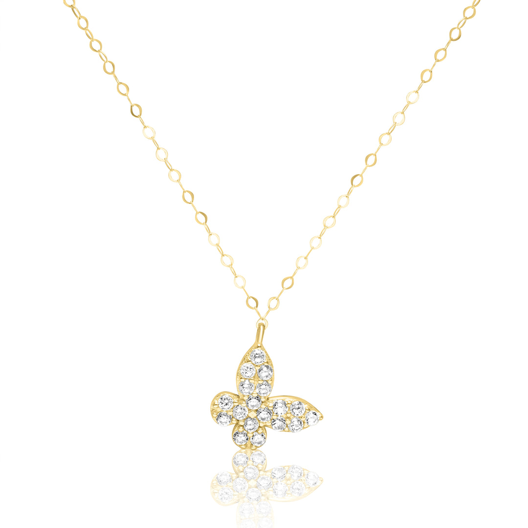 18K Real Gold Stone Butterfly Necklace