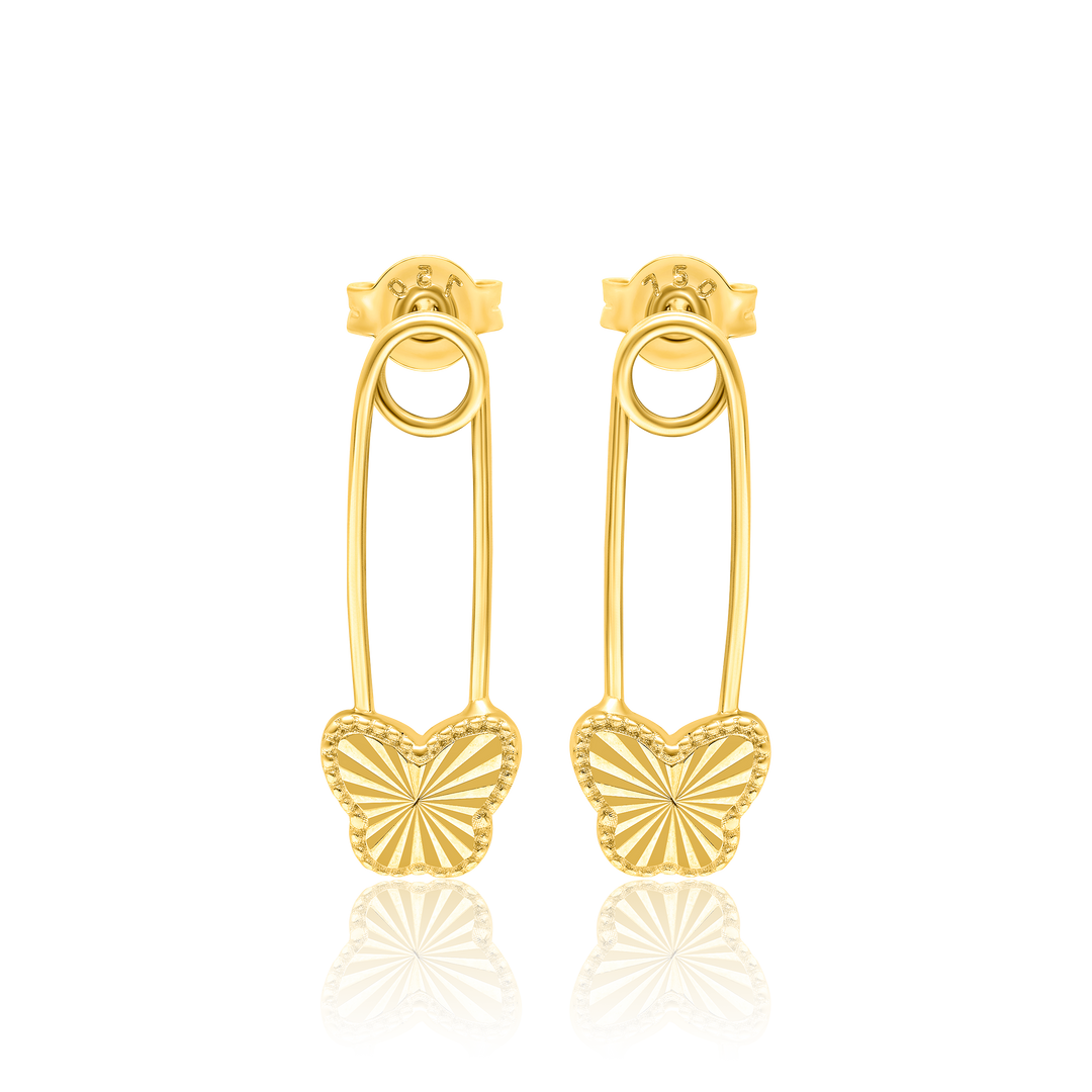 18K Real Gold Butterfly Pin Earring Set
