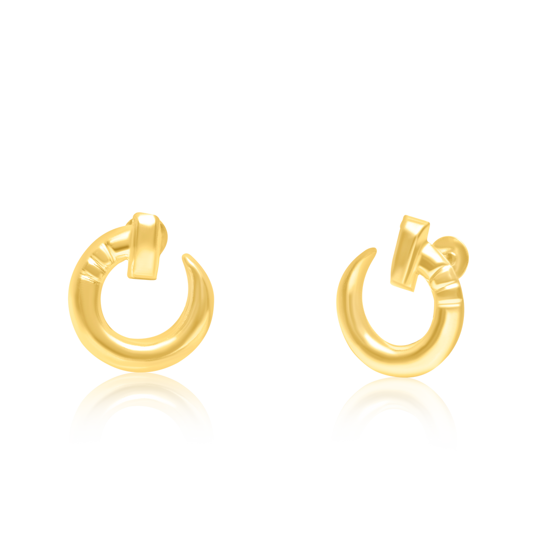 18K Real Gold Curved Nail Screw Earring Set
