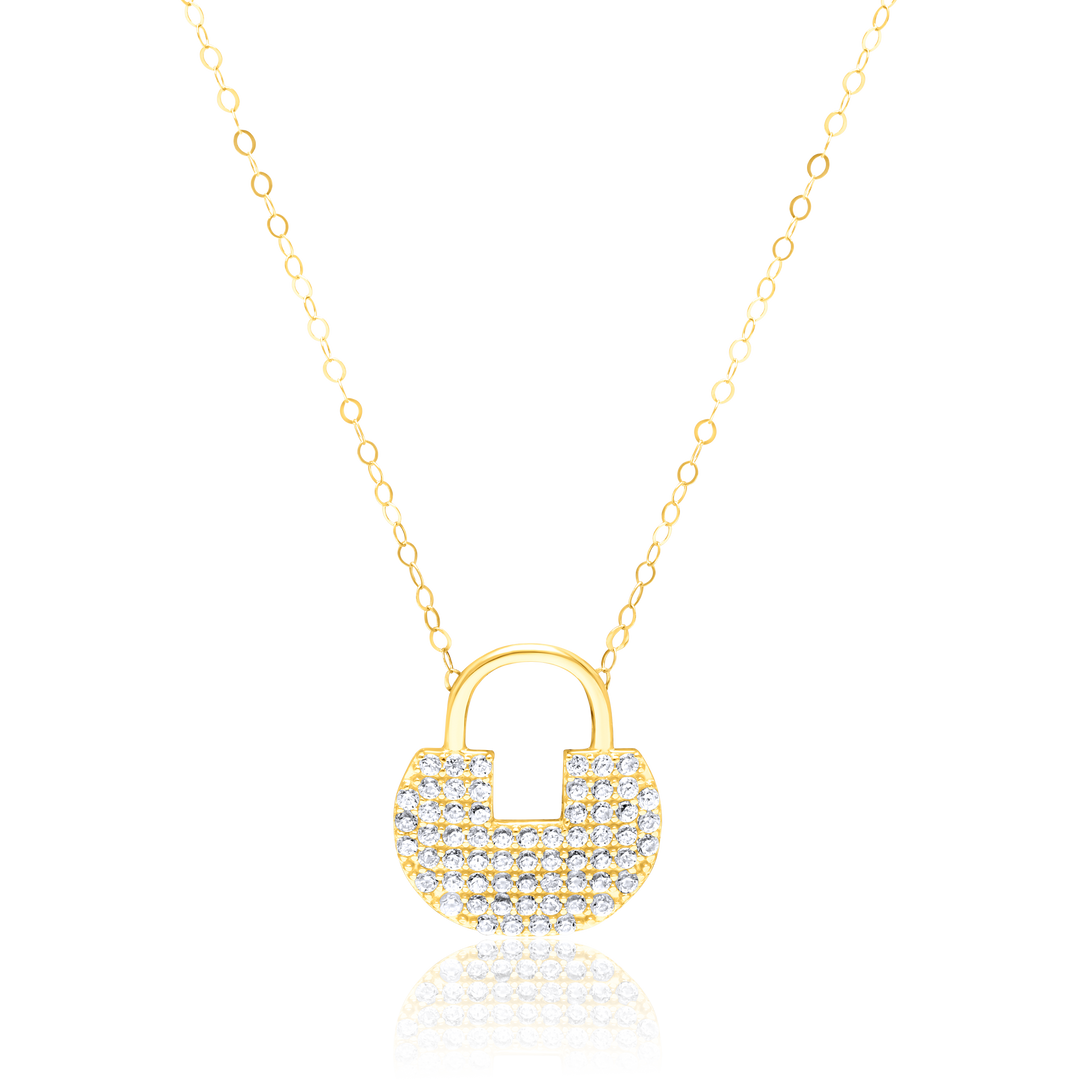 18K Real Gold Lock Stone Necklace