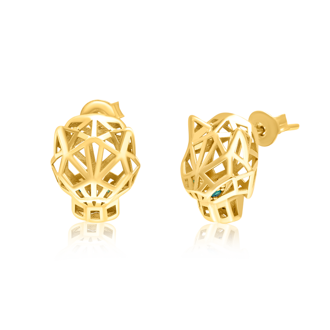 18K Real Gold Panther Earring Set