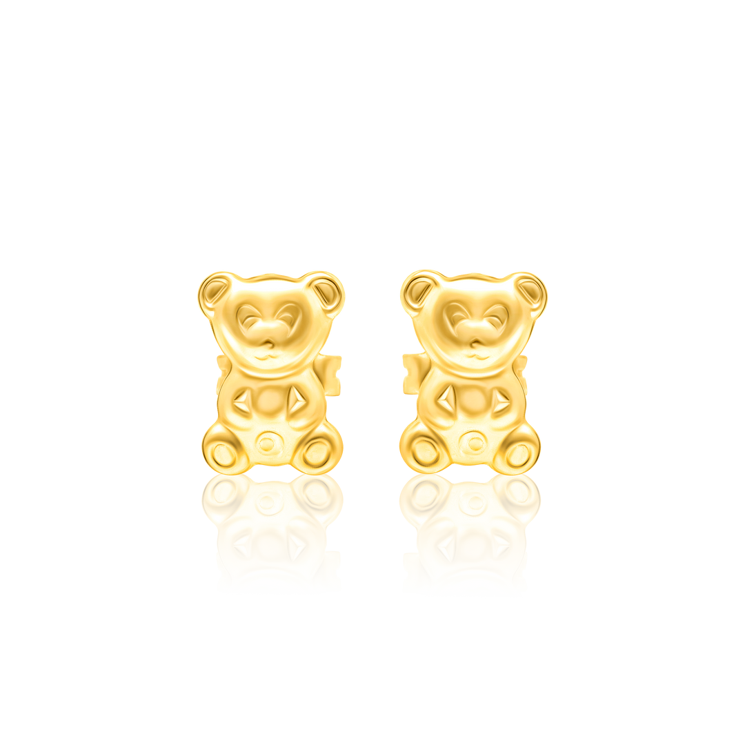 18K Real Gold Teddy Bear Earring Set