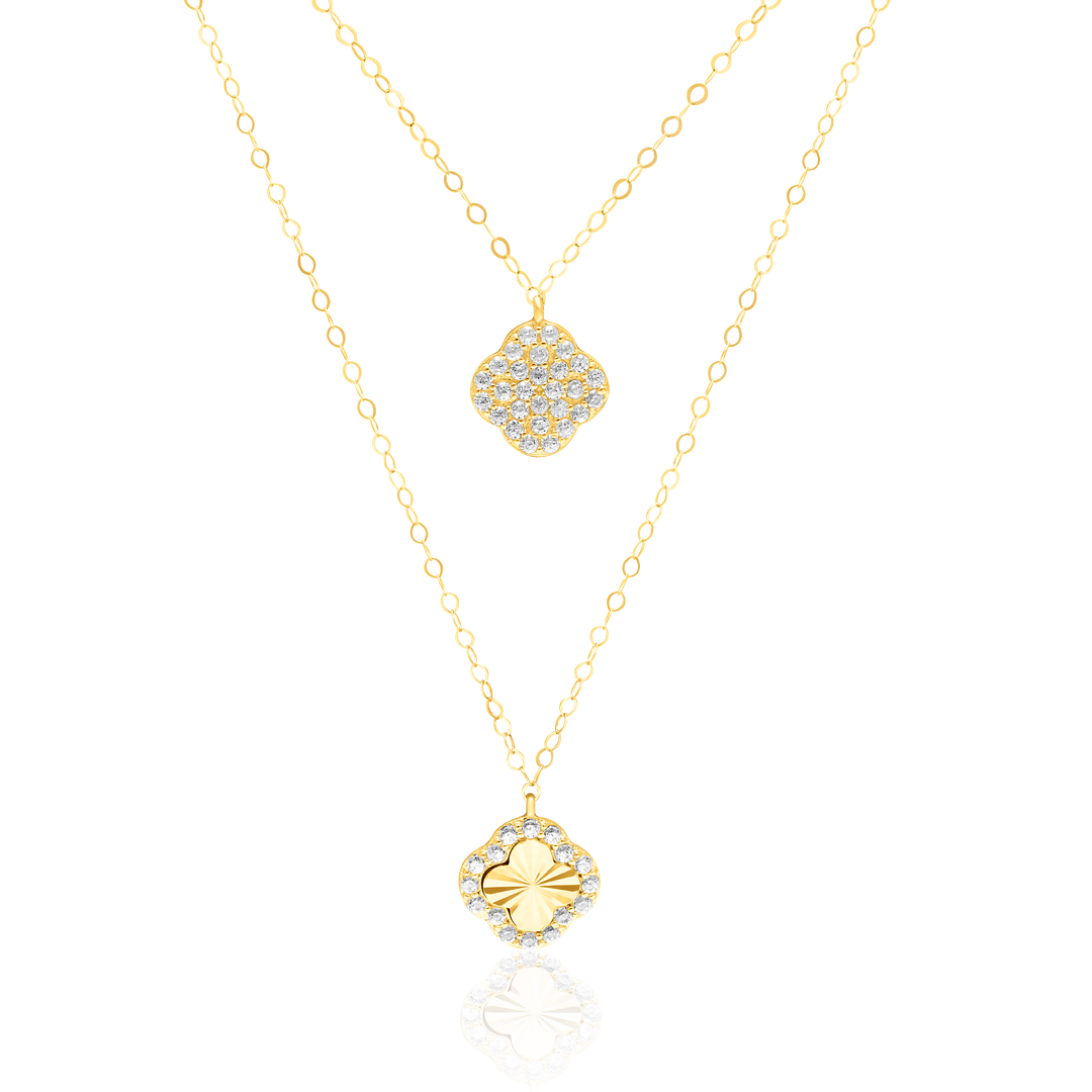 18K Real Gold 2 Layer Flower Stone Necklace
