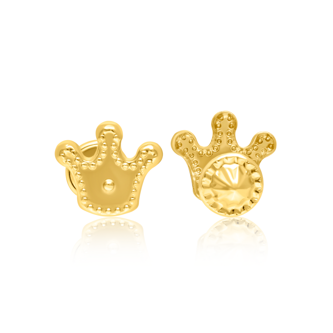 18K Real Gold Crown Screw Earring Set