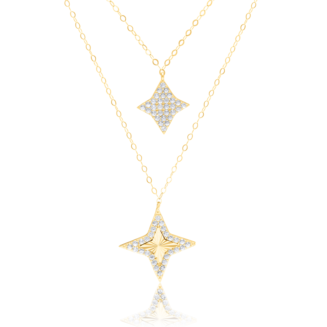 18K Real Gold 2 Layer Star Stone Necklace
