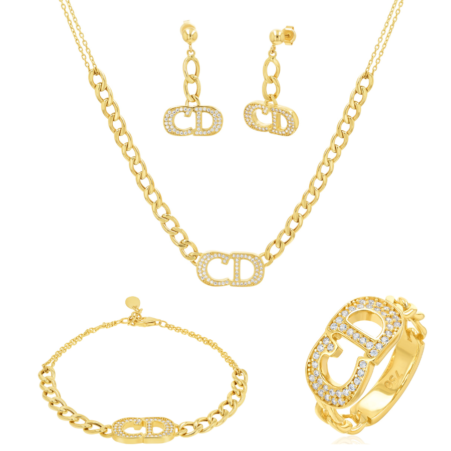 18K Real Gold Elegant C.D Jewelry Set