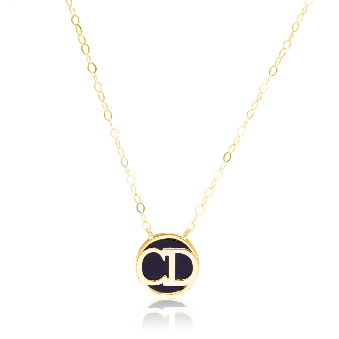 18K Real Gold Black C.D Necklace