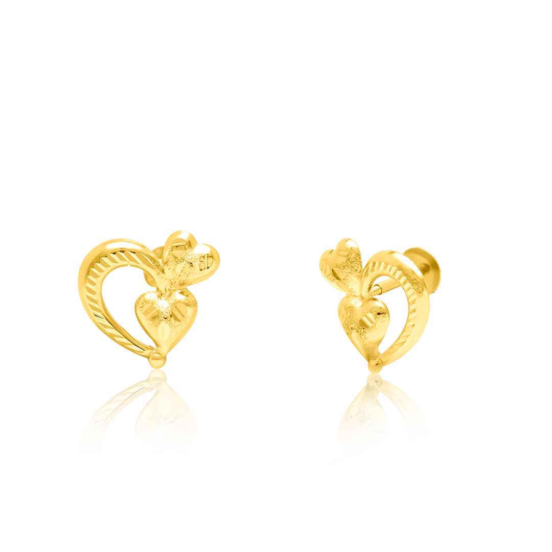 18K Real Gold Heart Screw Earring Set