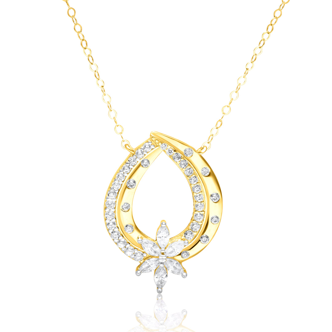 18K Real Gold Stone Flower Necklace