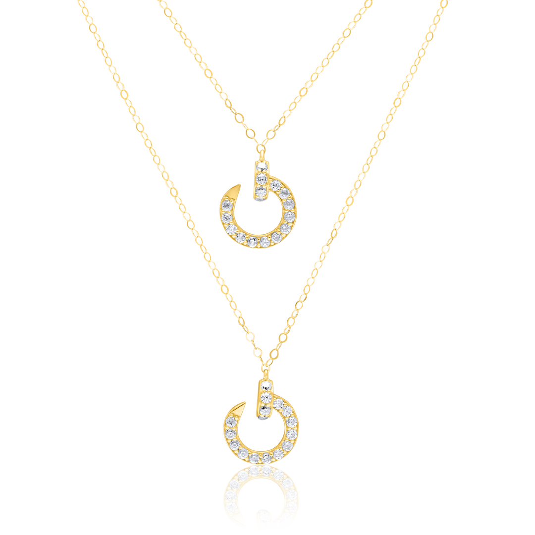 18K Real Gold 2 Layer Curved Nail Stone Necklace